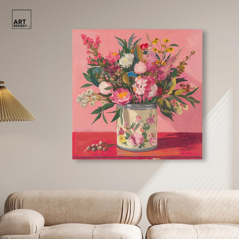 Pink Floral Tin Canvas by Art Remedy, Gallery Wrapped