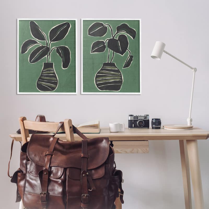 Stupell Green Toned House Plants Framed Giclee Art Design By June Erica Vess (Set of 2)