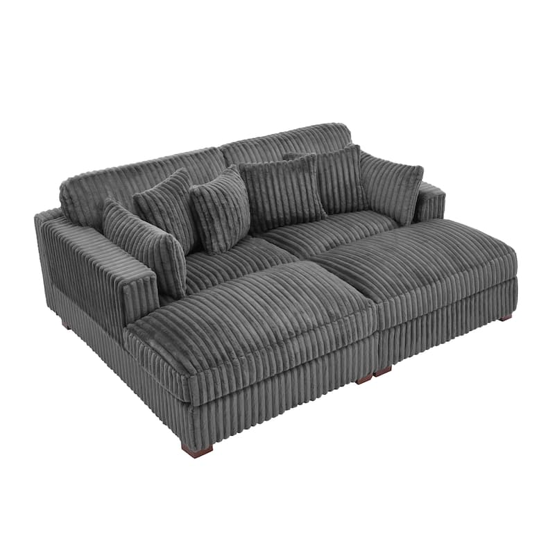 82" W Plush Corduroy Modular Sectional Sofa Chaise Lounge