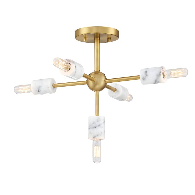 Star Dust 16.5 in. 5-Light Brushed Gold Mid-Century Modern Semi Flush Mount with Natural Marble Accents for Bedrooms - 12.5