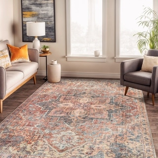 Floral Medallion Washable Rug – Low Pile, Non-Slip, Ideal for Entryway, Living Room, and Bedroom