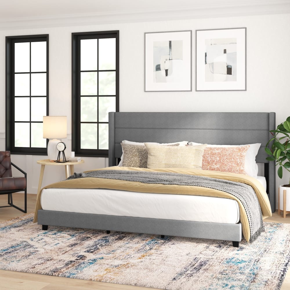 Upholstered Platform Bed with Wingback Headboard