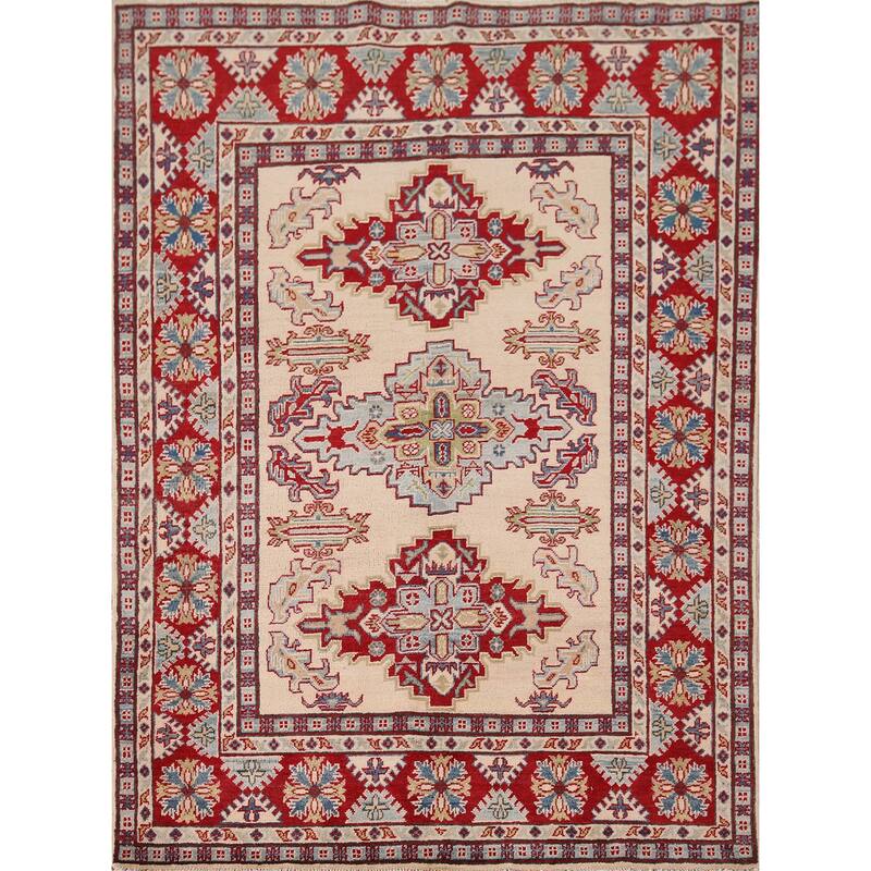 Geometric Kazak Oriental Area Rug Handmade Bedroom Wool Carpet - 4'11" x 6'4"