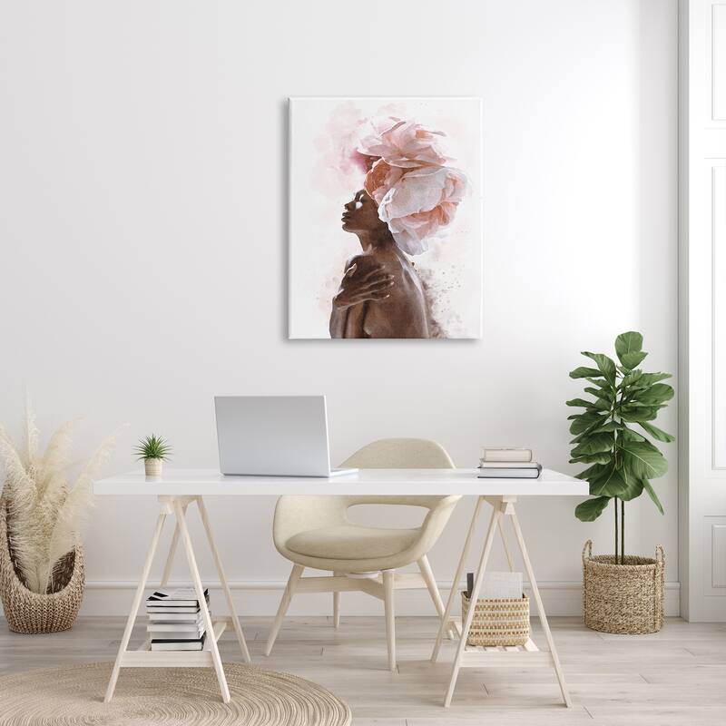 Stupell African American Woman Pink Floral Crown Abstract Portrait Canvas Wall Art - Brown