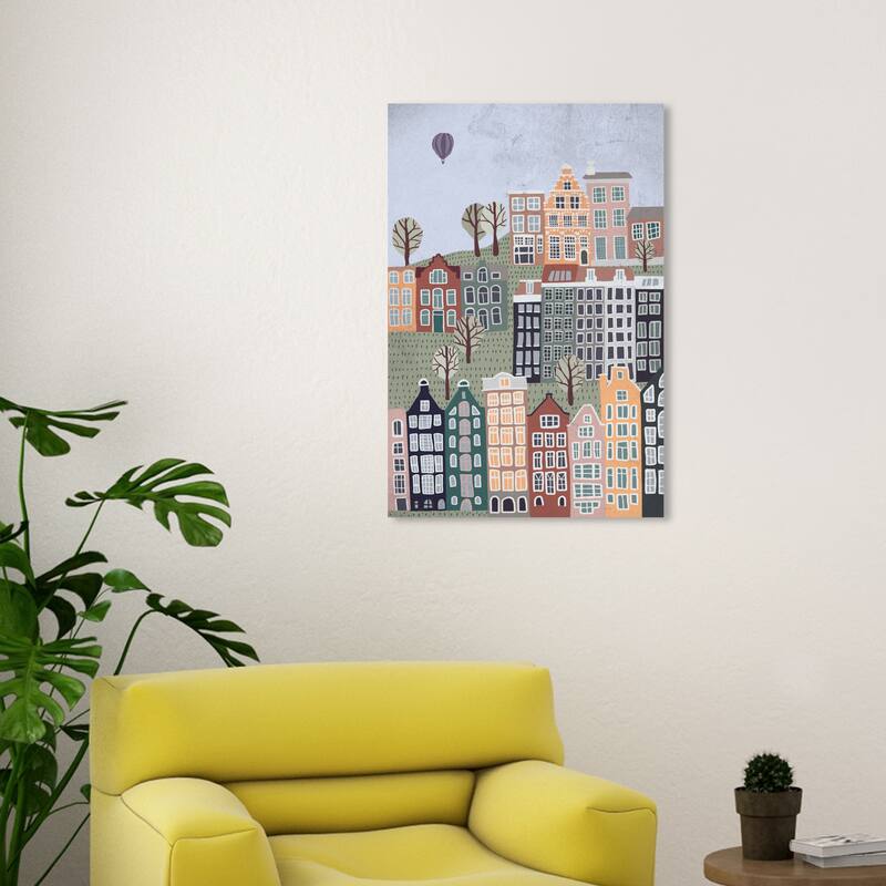 Wynwood Studio Prints Cities and Skylines Gentle Calm City Green and Farmhouse Wall Art Canvas Print - 30 x 20