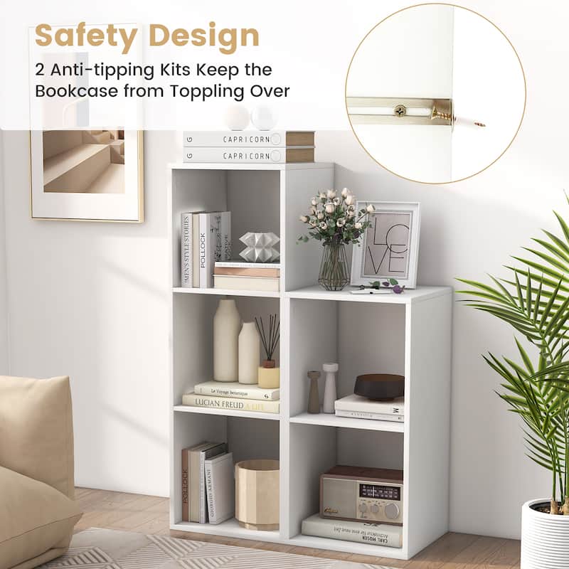 Gymax 2-Cube Bookshelf Modern Vertical Bookcase w/ Back Guardrail &