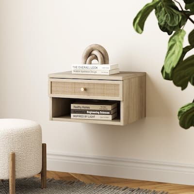 Nathan James Jackson Modern Floating Bedroom Nightstand with Storage Drawer and Open Shelf Cubby