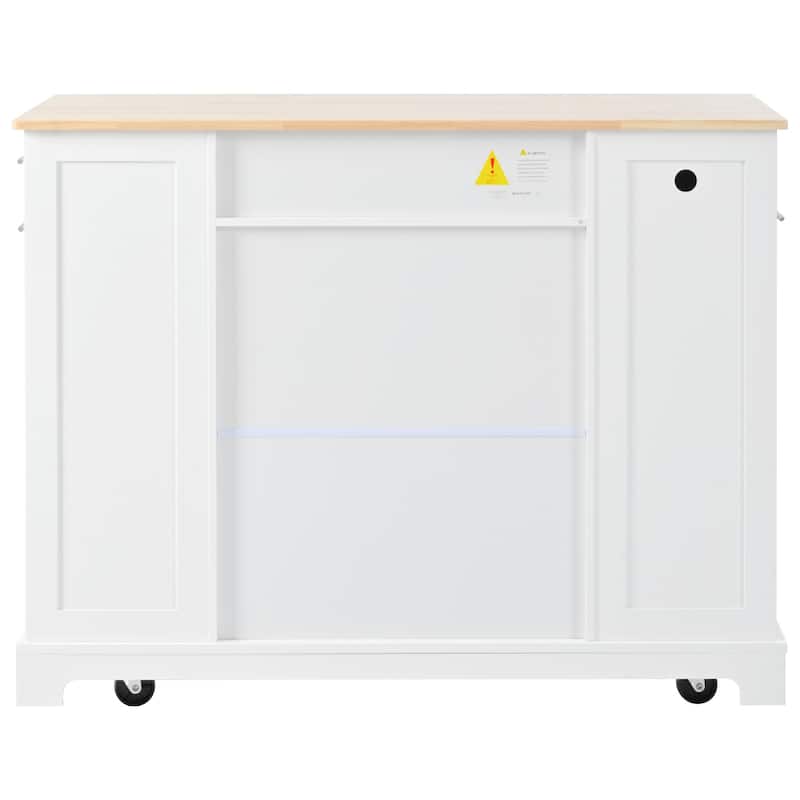 Kitchen Island with Trash Can Storage Cabinet, Dining Table with Power Outlet, Kitchen Cart with Adjustable Shelves