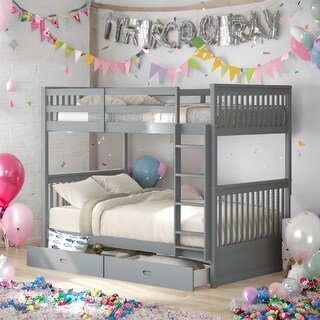 Twin-Over-Twin Classic Wooden Bunk Bed with Storage