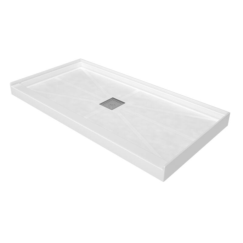 60 in. x 30 in. Elegant White Single Threshold Anti-slip SMC Rectangular Shower Base with Drain and Stainless Steel Drain Cover