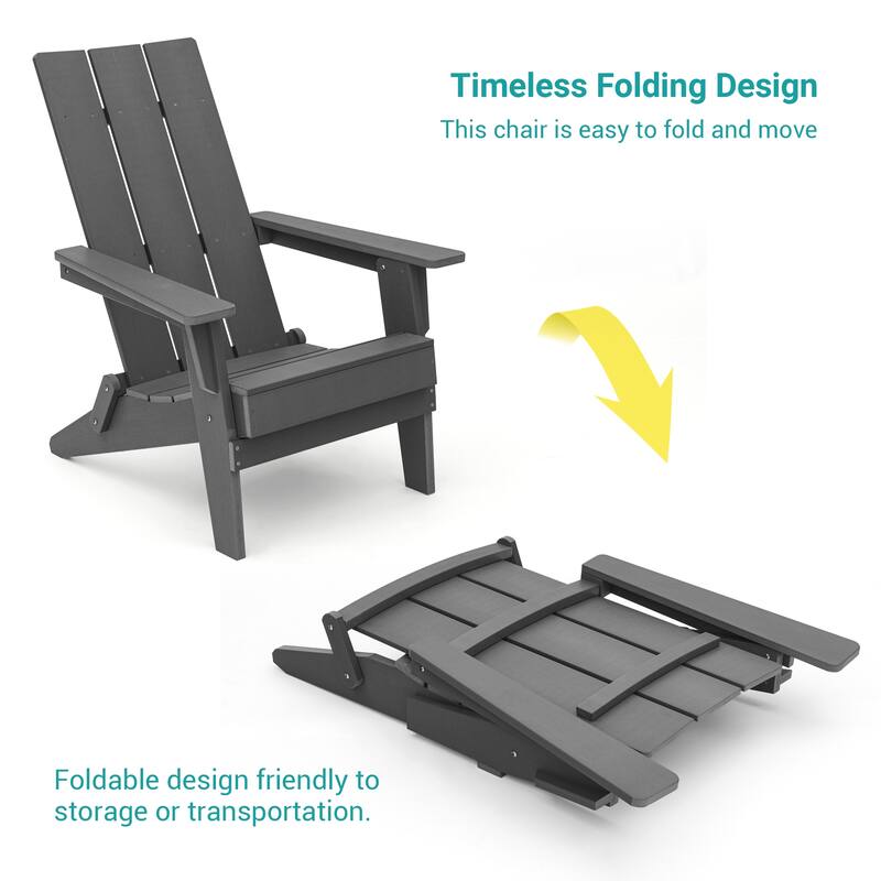 BONOSUKI Patio Folding Adirondack Chair,Waterproof HIPS,Wide Armrests