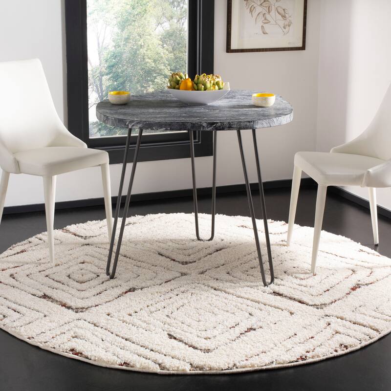 SAFAVIEH Santorini Shag Johannah Abstract 1.2-inch Thick Rug - 6'7" Round - Cream/Multi