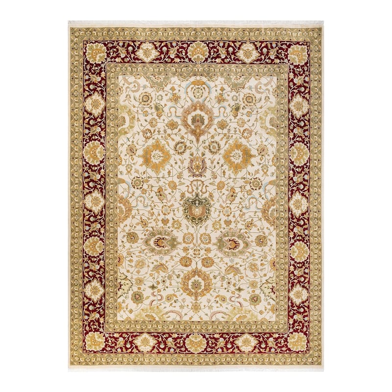 Overton Handknotted Wool Traditional Oriental Ivory Area Rug - 9' x 12' - Ivory - 9' x 12'