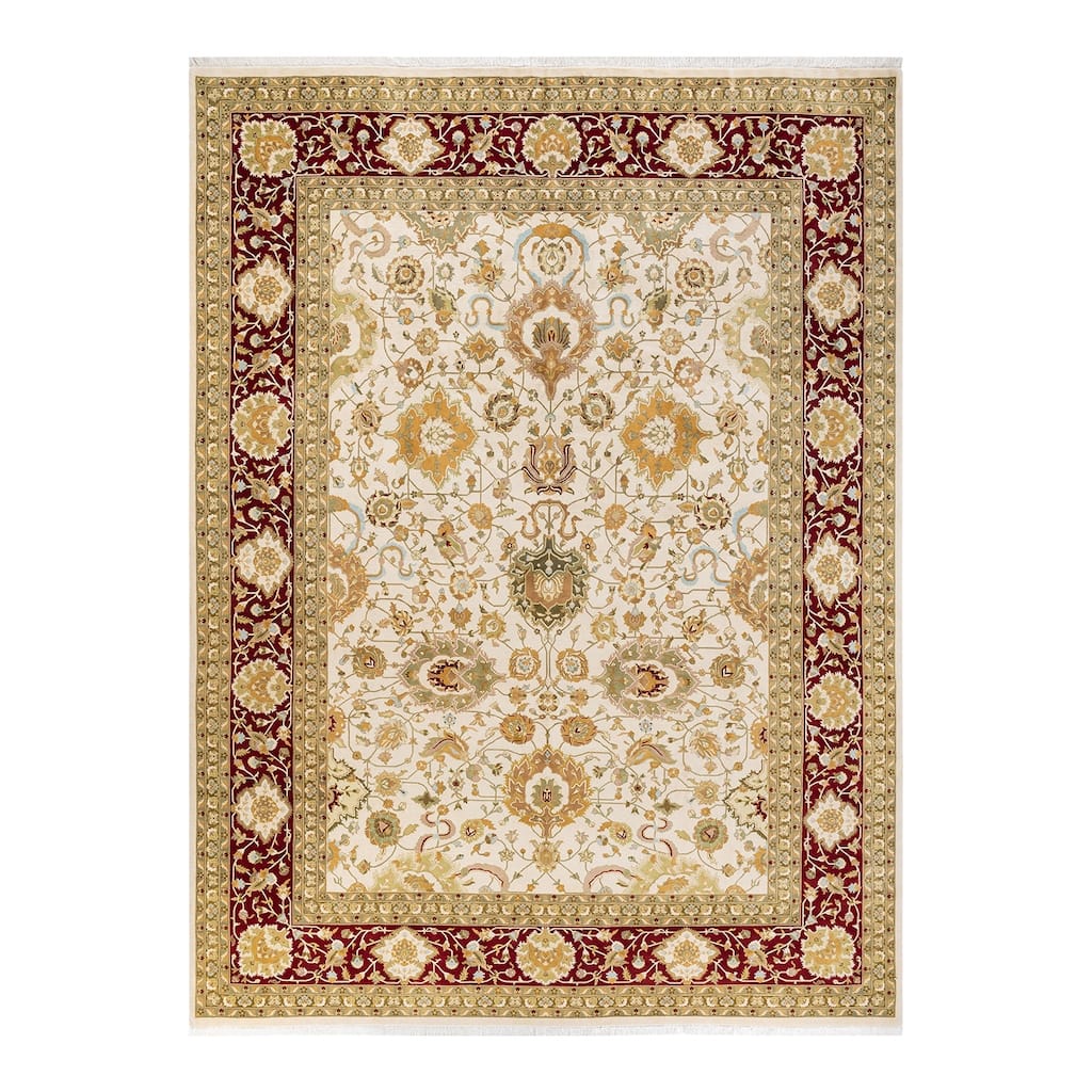 Overton Handknotted Wool Traditional Oriental Ivory Area Rug - 9' x 12'