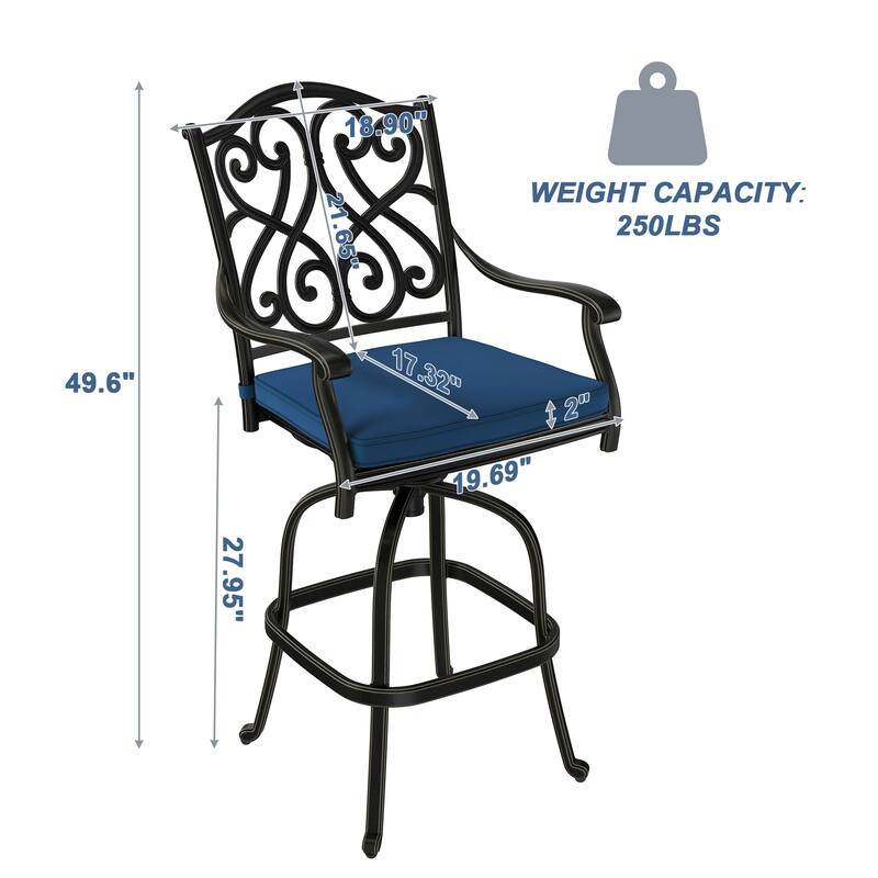 Cast Aluminum Outdoor Stool with Cushion (Set of 2)