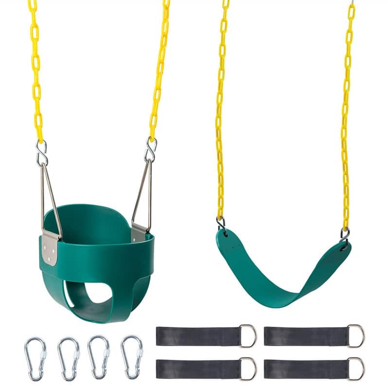Metal/Plastic Bucket Swing with Chains - 11"D x 11"W x 78"H - Green