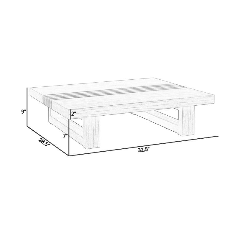 Hida 33 Inch Outdoor Patio Coffee Table, Grooved Top, Brown Eucalyptus Wood