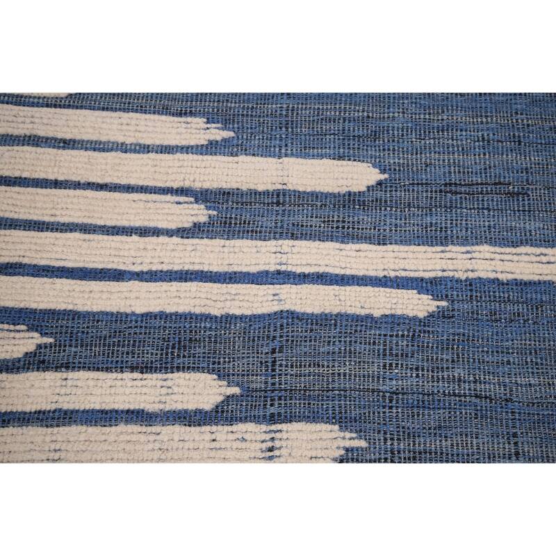 Striped Moroccan Modern Large Area Rug Hand-Knotted Wool Carpet - 11'9"x 15'8"