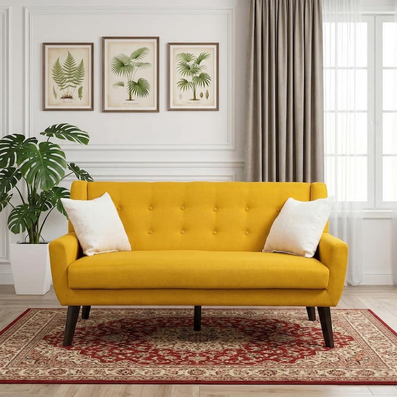 Modern 63-Inch Linen Tufted Loveseat Sofa with Pillows