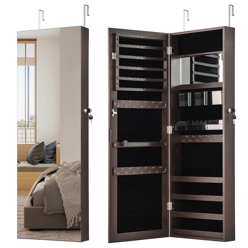 Gymax 43.5'' Jewelry Mirror Cabinet w/ Full-length Mirror & Interior