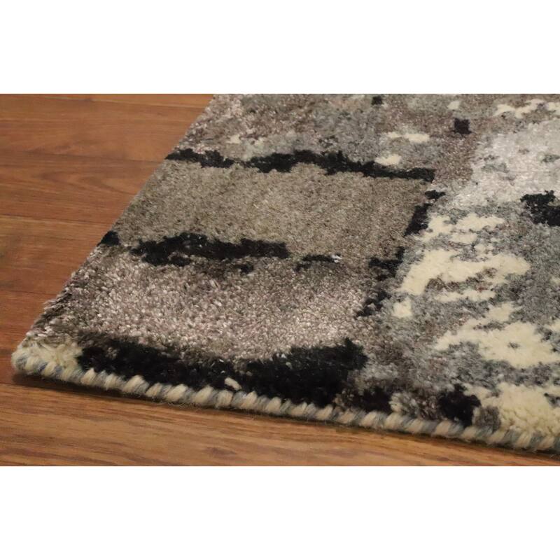 Hand Knotted Oriental 100% Wool Carpet Modern Abstract Beige & Ivories Gabbeh Area Rug - 7' 6'' X 5' 2''