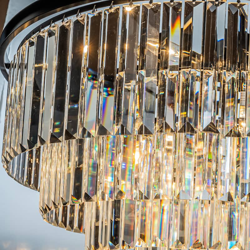 8-Lights Mid-Century Modern 4-Tier Round Fringe Crystal Chandelier - W31.5"