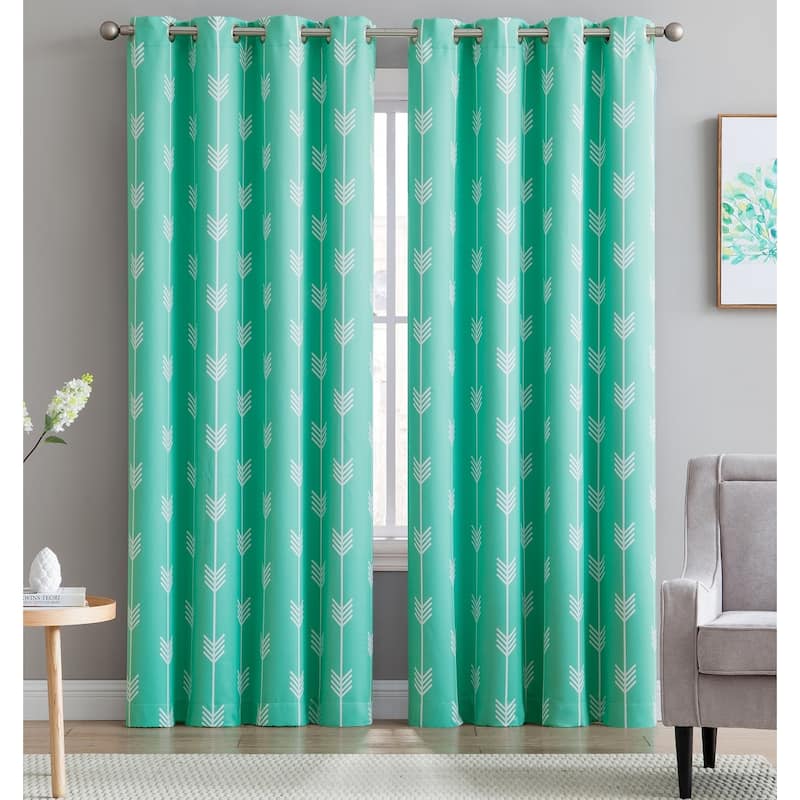 HLC.me Arrow Thermal Room Darkening Blackout Energy Efficient Window Curtain Grommet Panels - Set of 2