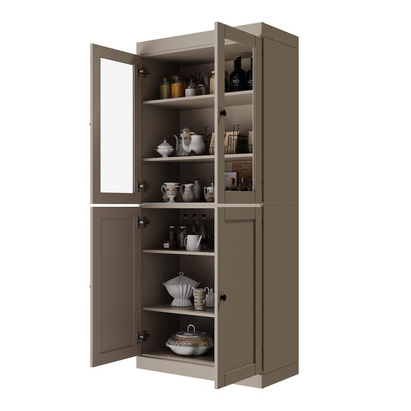 Palace Imports 100% Solid Wood 32" Pantry Cabinet with Clear Glass, Shaker Doors and Adjustable Shelves