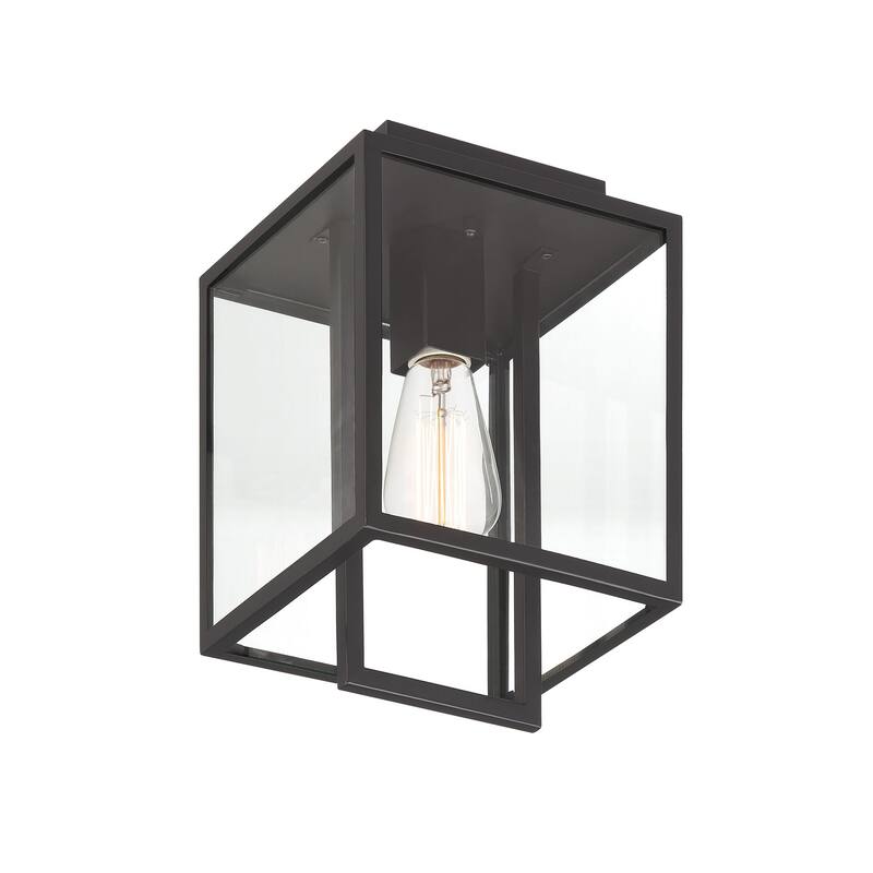 Preston 8 in. 1-Light Matte Black Modern Outdoor Flush Mount with Clear Glass Shade - 12