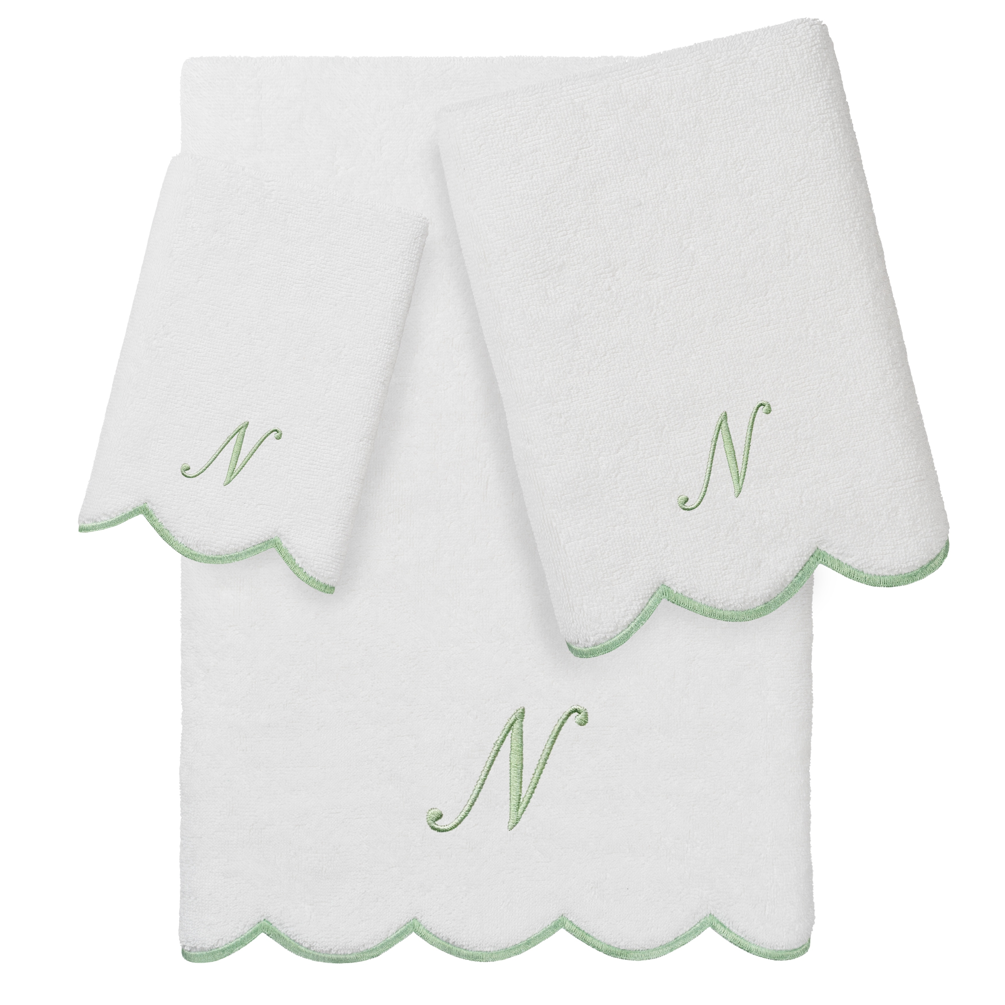 Authentic Hotel and Spa 100% Turkish Cotton Green ADORNIA Scallop Personalized 3 Piece Towel Set - 3 Piece Set