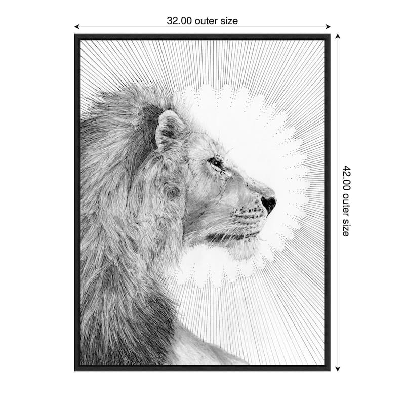 Sun and Lion by Ec Mazur Framed Canvas Wall Art - 32 x 42 in