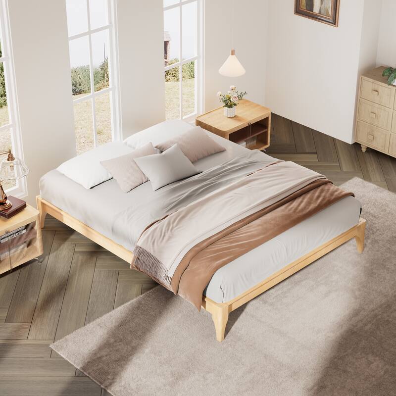 Solid Dry Bamboo Wood Platform Bed Frame by Harper&Bright Designs - Full - Natural