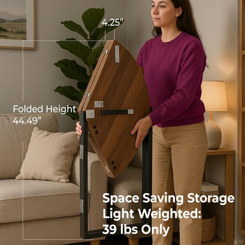 Walnut Foldable Round Trifold Table 35" Space-Saving Multi-Use
