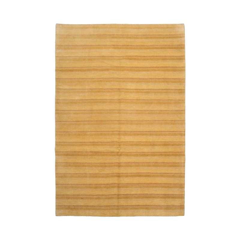 Hand Knotted Tibetan Gold, Tan Striped Wool Modern Oriental Area Rug - 6' x 8' 11''