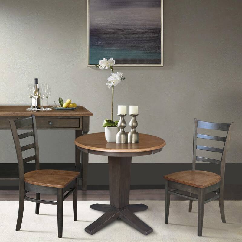 30 in Solid Wood Round Top Pedestal Dining Table with 2 Dining Chairs
