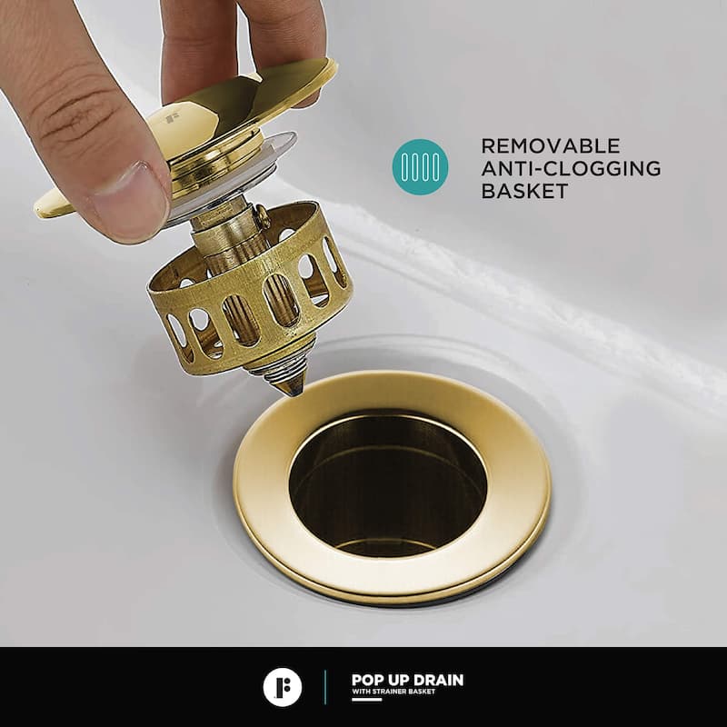 Fine Fixtures Pop Up Drain With Strainer Basket in Satin Nickel