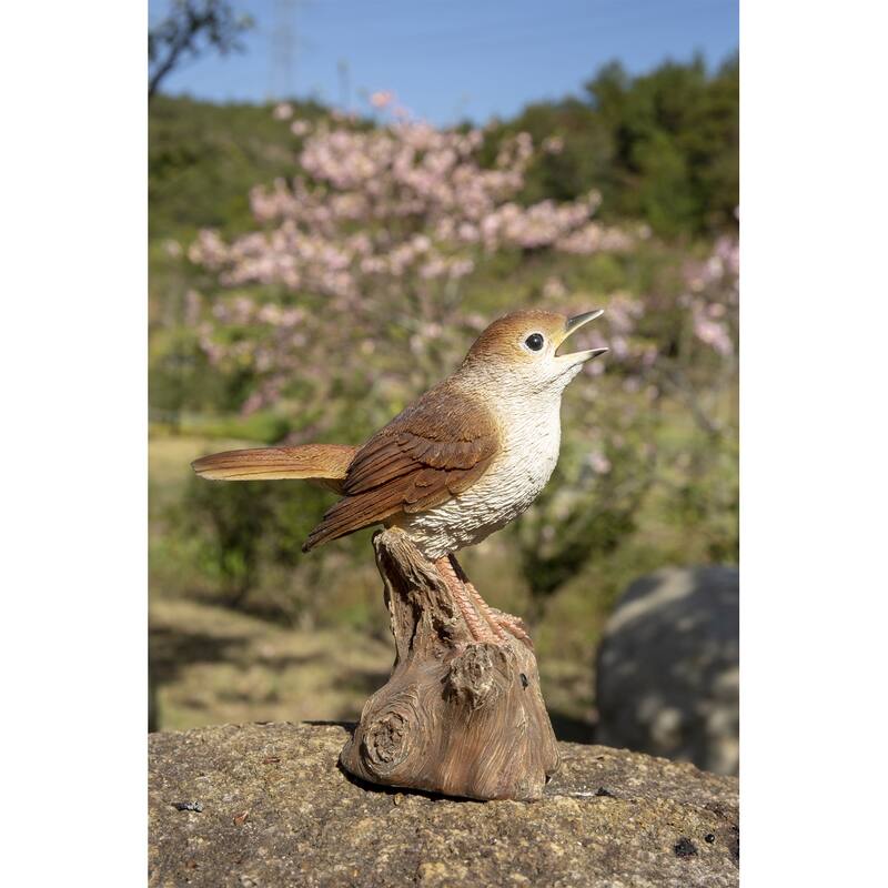 6.25" Brown Motion Activated Singing Nightingale Stump Figurine