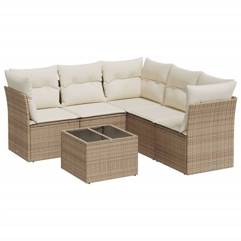 vidaXL Garden Sofa Set Beige PE rattan 6 Piece Modular Garden Sofa Set - 21.7 x 21.7 x 14.6