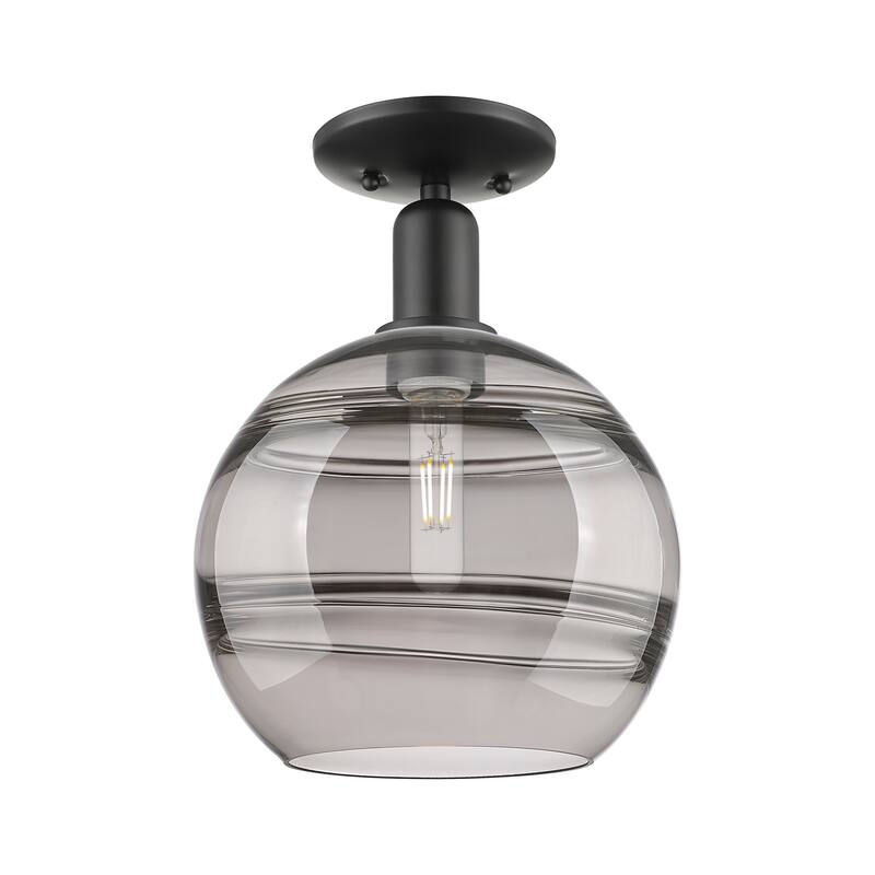 Innovations Lighting Endless Possibilities Arcadia - Rochester - 1 Light 10" Semi-Flush Mount - Matte Black/Light Smoke