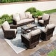 preview thumbnail 1 of 99, MAISON ARTS Extra-Large Patio Wicker Sofa Conversation Set with Coffee Table, Oversize Seat with 5.5'' Thick Padded Cushion 7 Seats + 47'' Table - Beige