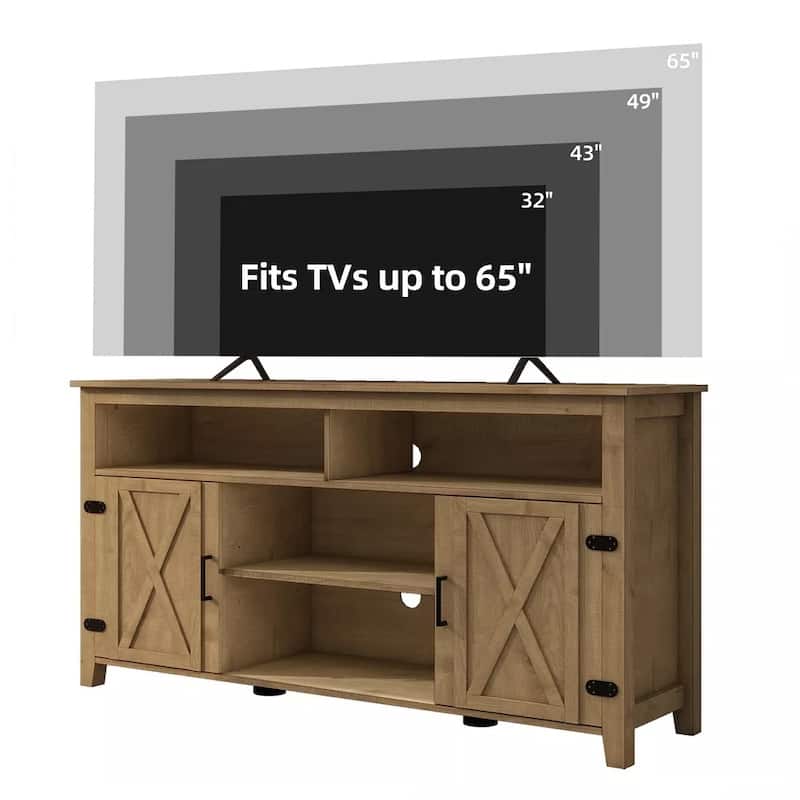 TV Stand Cabinet for Up to 65 Inch TV Console Barn Door Natural Oak - 58 inches