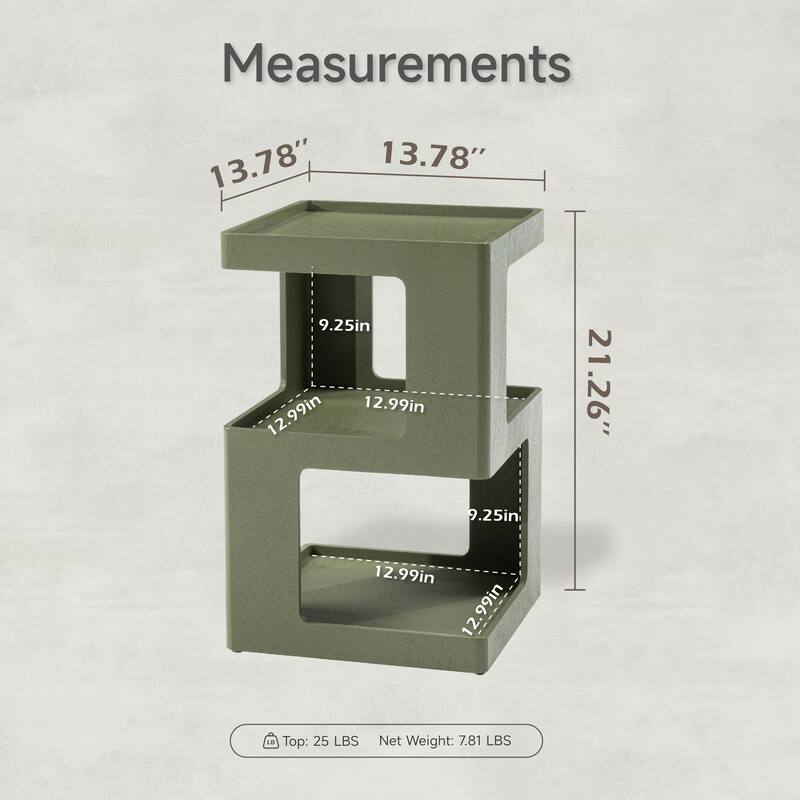 COZAYH Farmhouse Geometric Wood End Table, Distressed Accent Side Table with Two Storage Space, 3-Layer Cube Design