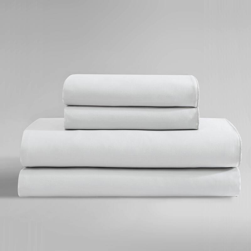 Calvin Klein Pearl Edge Cotton Sateen Sheet Set - Light Grey - Queen