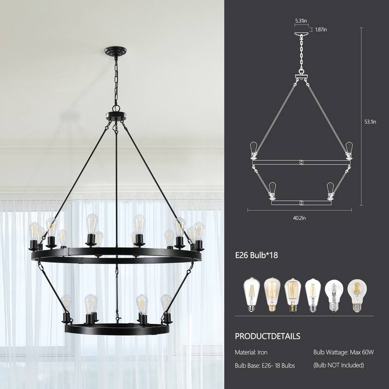 Retro style Large 2-Tier circular ceiling Ironwork chandelier