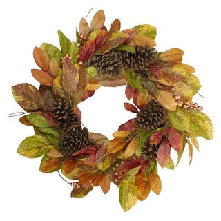 Leaves and Berries Artificial Fall Harvest Twig Wreath - 26 inch Unlit ...