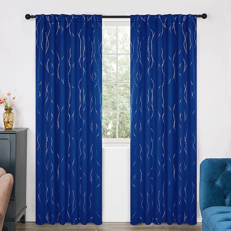 Deconovo Back Tab Silver Lines with Dots Curtain Panel Pairs(2 Panel) - 52x84 Inch - Royal Blue