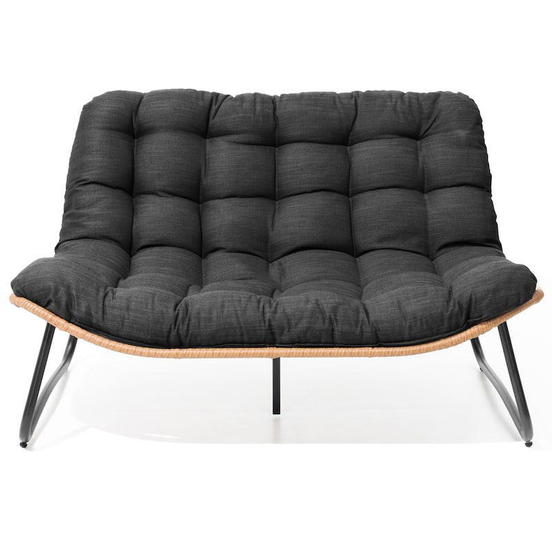 Double Papasan Chair Loveseat with Cushion, All-weather PE Rattan and Metal Frame for Indoor Outdoor