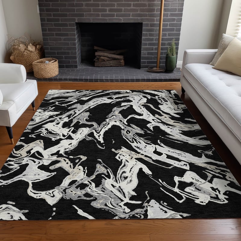 Machine Washable Indoor/ Outdoor Modern Wave Chantille Rug