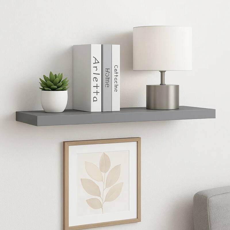 Zyno Wall Shelf, 32 Inch, Matte Gray MDF Body, Modern Design