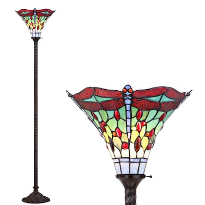 Dragonfly Tiffany-Style 71" Torchiere LED Floor Lamp, Bronze/Red by JONATHAN Y - 71" H x 15" W x 15" D